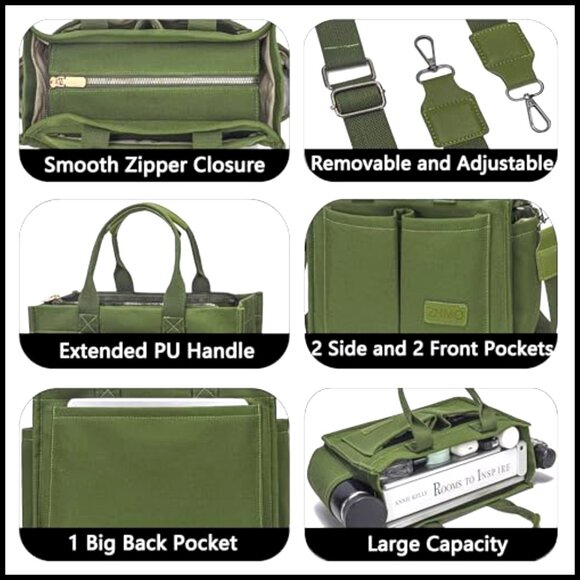Large Canvas Tote Bag Crossbody Work Laptop Travel Purse Durable Versatile